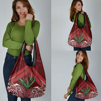 Rongoa Maori New Zealand Harakeke Grocery Bag NZ Weaving Pattern Red LT14 - Polynesian Pride