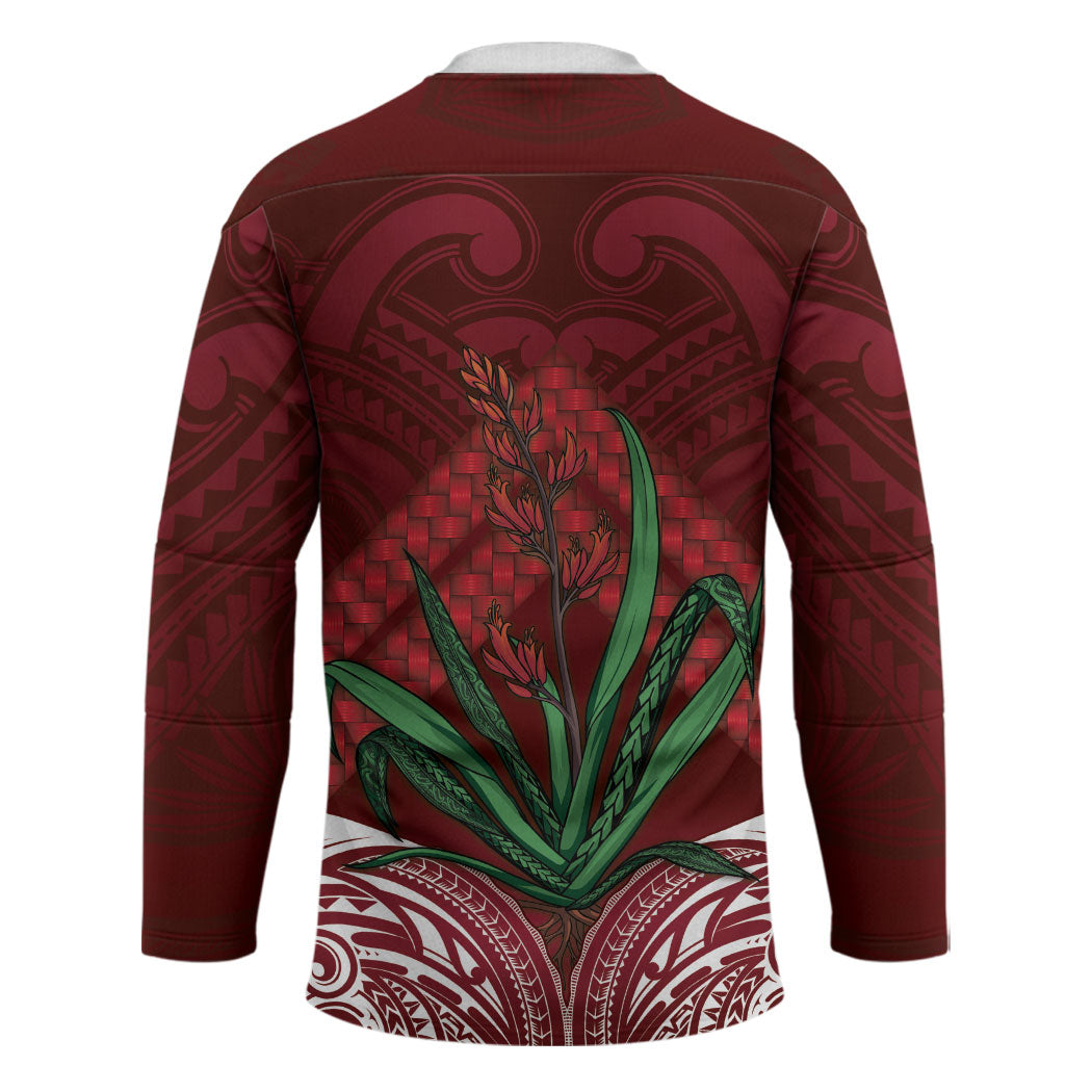 Rongoa Maori New Zealand Harakeke Hockey Jersey NZ Weaving Pattern Red LT14 - Polynesian Pride
