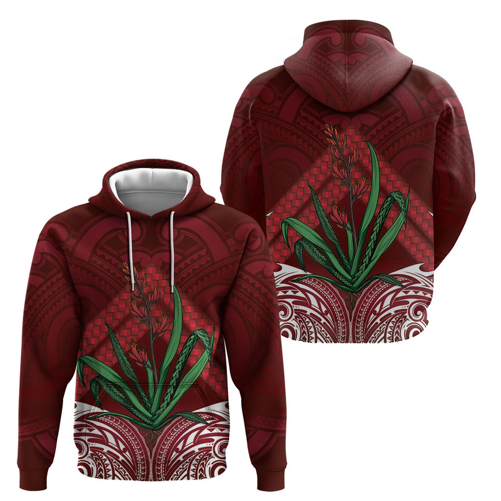Rongoa Maori New Zealand Harakeke Hoodie NZ Weaving Pattern Red LT14 - Polynesian Pride