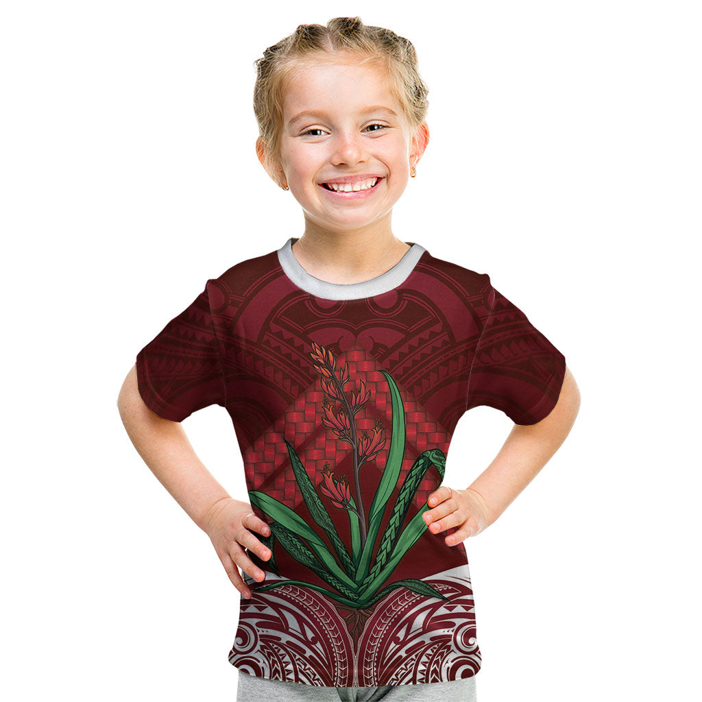 Rongoa Maori New Zealand Harakeke Kid T Shirt NZ Weaving Pattern Red LT14 Red - Polynesian Pride