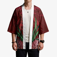 Rongoa Maori New Zealand Harakeke Kimono NZ Weaving Pattern Red LT14 - Polynesian Pride