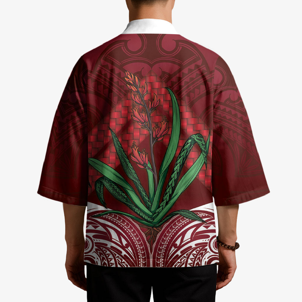 Rongoa Maori New Zealand Harakeke Kimono NZ Weaving Pattern Red LT14 - Polynesian Pride