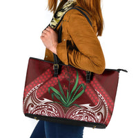 Rongoa Maori New Zealand Harakeke Leather Tote Bag NZ Weaving Pattern Red LT14 Red - Polynesian Pride