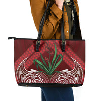 Rongoa Maori New Zealand Harakeke Leather Tote Bag NZ Weaving Pattern Red LT14 - Polynesian Pride