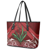 Rongoa Maori New Zealand Harakeke Leather Tote Bag NZ Weaving Pattern Red LT14 - Polynesian Pride