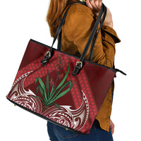 Rongoa Maori New Zealand Harakeke Leather Tote Bag NZ Weaving Pattern Red LT14 - Polynesian Pride