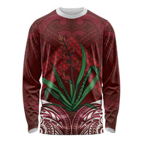 Rongoa Maori New Zealand Harakeke Long Sleeve Shirt NZ Weaving Pattern Red LT14 Unisex Red - Polynesian Pride