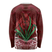 Rongoa Maori New Zealand Harakeke Long Sleeve Shirt NZ Weaving Pattern Red LT14 - Polynesian Pride