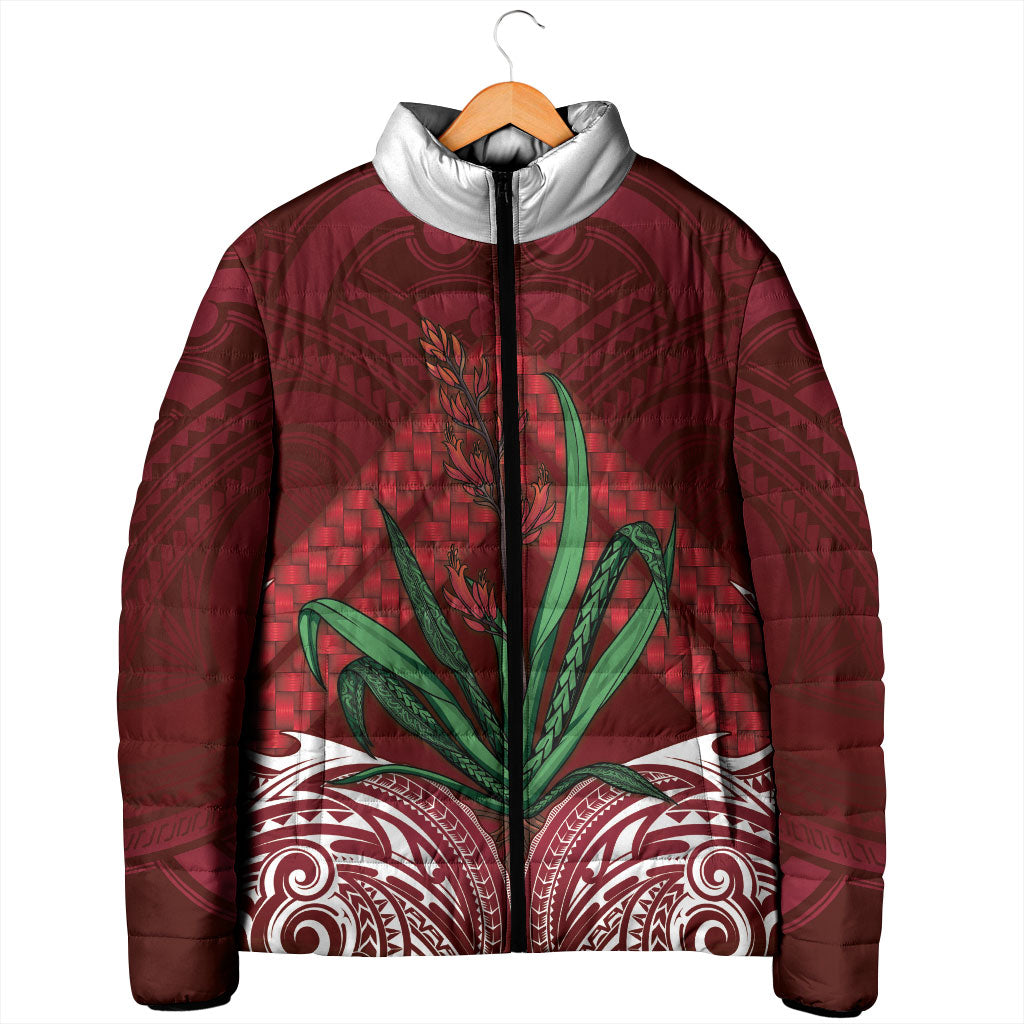 Rongoa Maori New Zealand Harakeke Padded Jacket NZ Weaving Pattern Red LT14 - Polynesian Pride