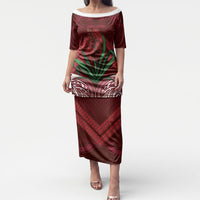 Rongoa Maori New Zealand Harakeke Puletasi NZ Weaving Pattern Red LT14 Long Dress Red - Polynesian Pride