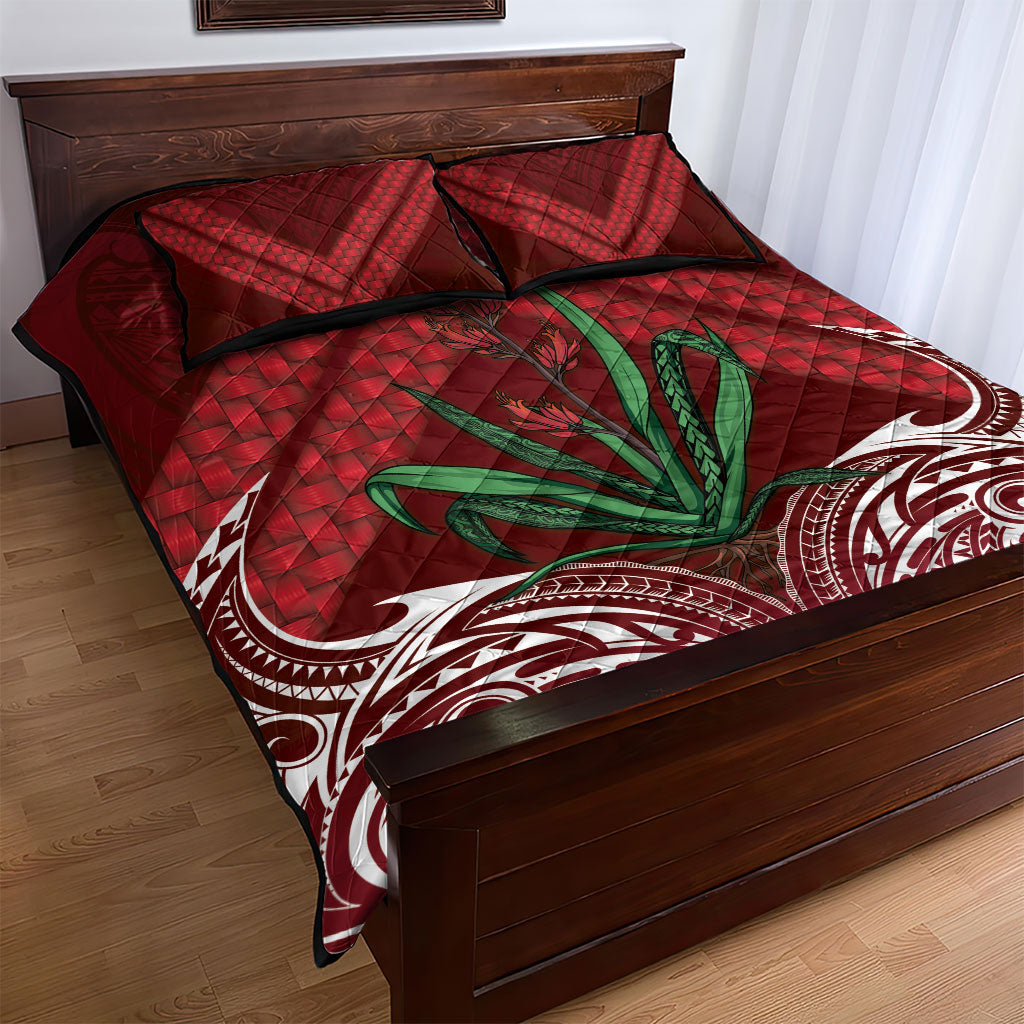 Rongoa Maori New Zealand Harakeke Quilt Bed Set NZ Weaving Pattern Red LT14 - Polynesian Pride