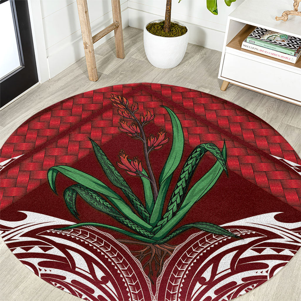Rongoa Maori New Zealand Harakeke Round Carpet NZ Weaving Pattern Red LT14 Red - Polynesian Pride
