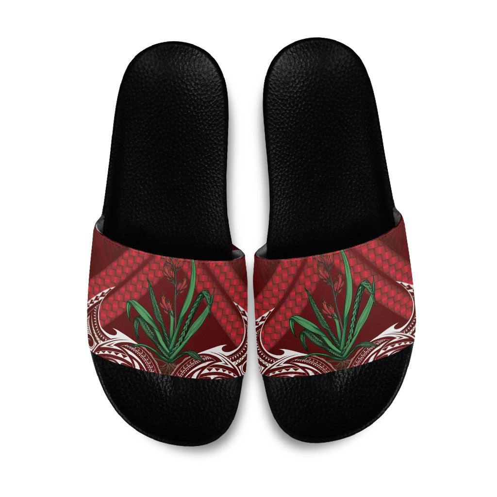 Rongoa Maori New Zealand Harakeke Slide Sandals NZ Weaving Pattern Red LT14 Red - Polynesian Pride
