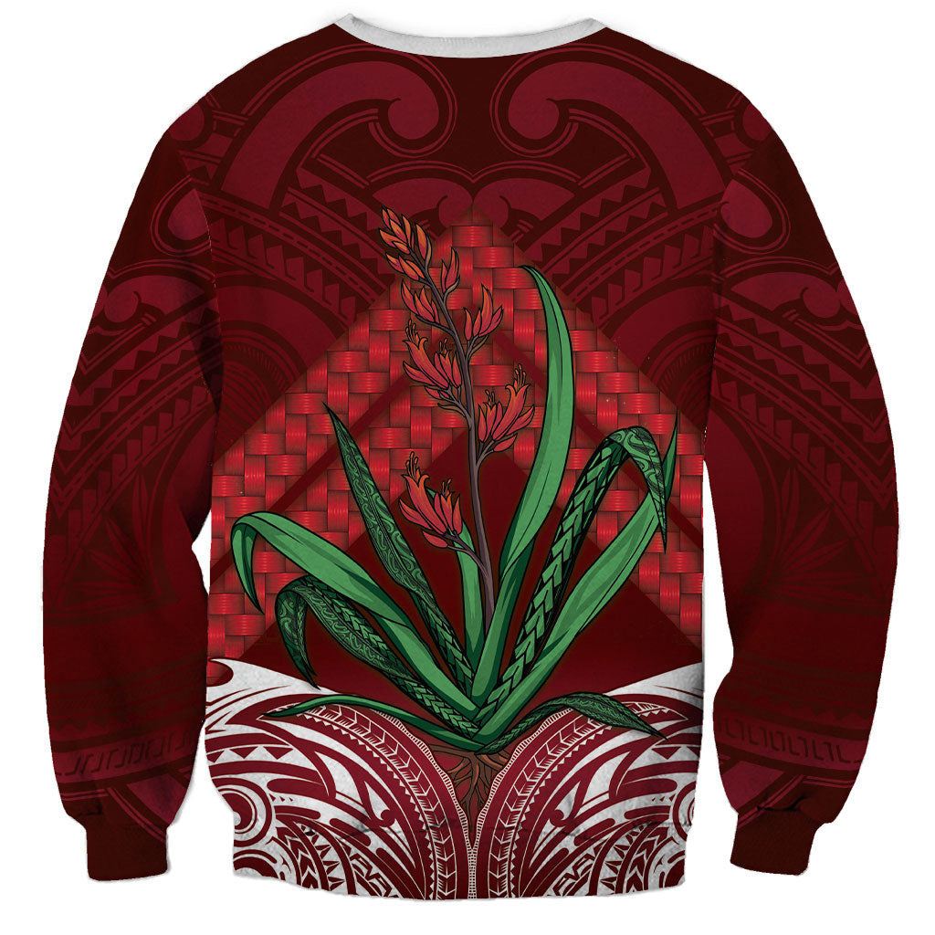 Rongoa Maori New Zealand Harakeke Sweatshirt NZ Weaving Pattern Red LT14 - Polynesian Pride