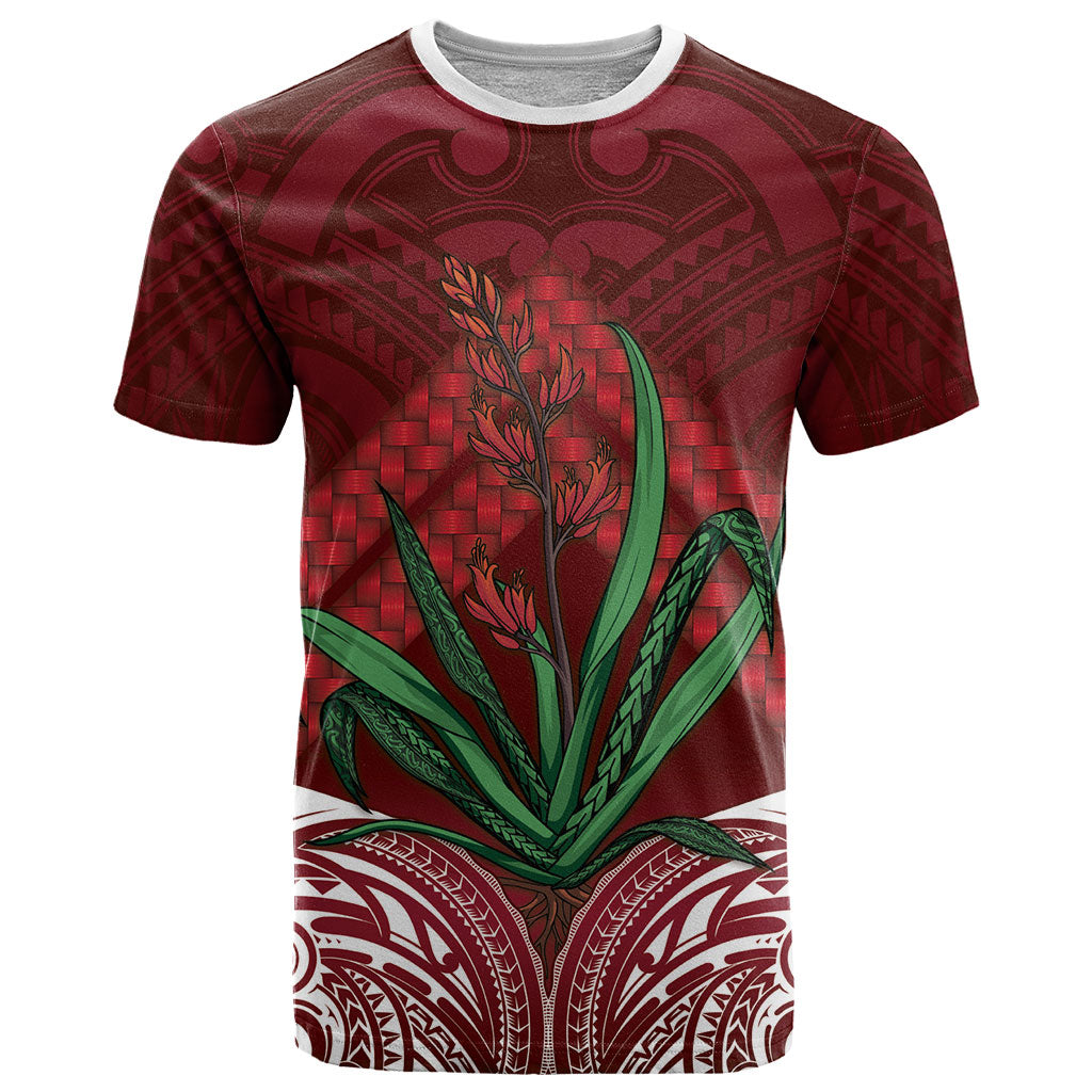 Rongoa Maori New Zealand Harakeke T Shirt NZ Weaving Pattern Red LT14 Red - Polynesian Pride