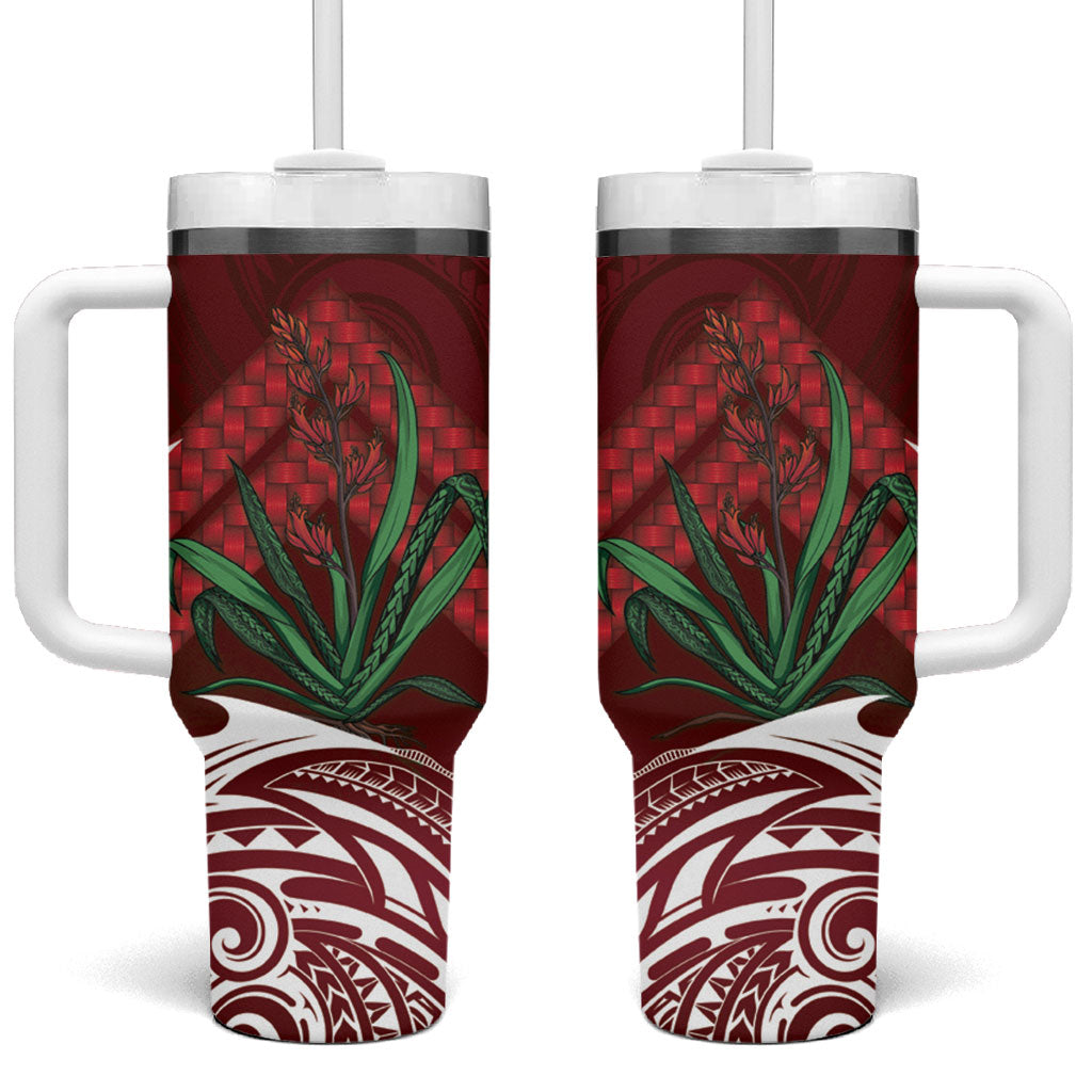 Rongoa Maori New Zealand Harakeke Tumbler With Handle NZ Weaving Pattern Red LT14 One Size: 40 oz Red - Polynesian Pride