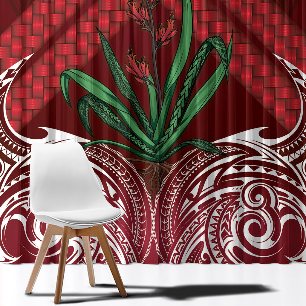 Rongoa Maori New Zealand Harakeke Window Curtain NZ Weaving Pattern Red LT14 - Polynesian Pride
