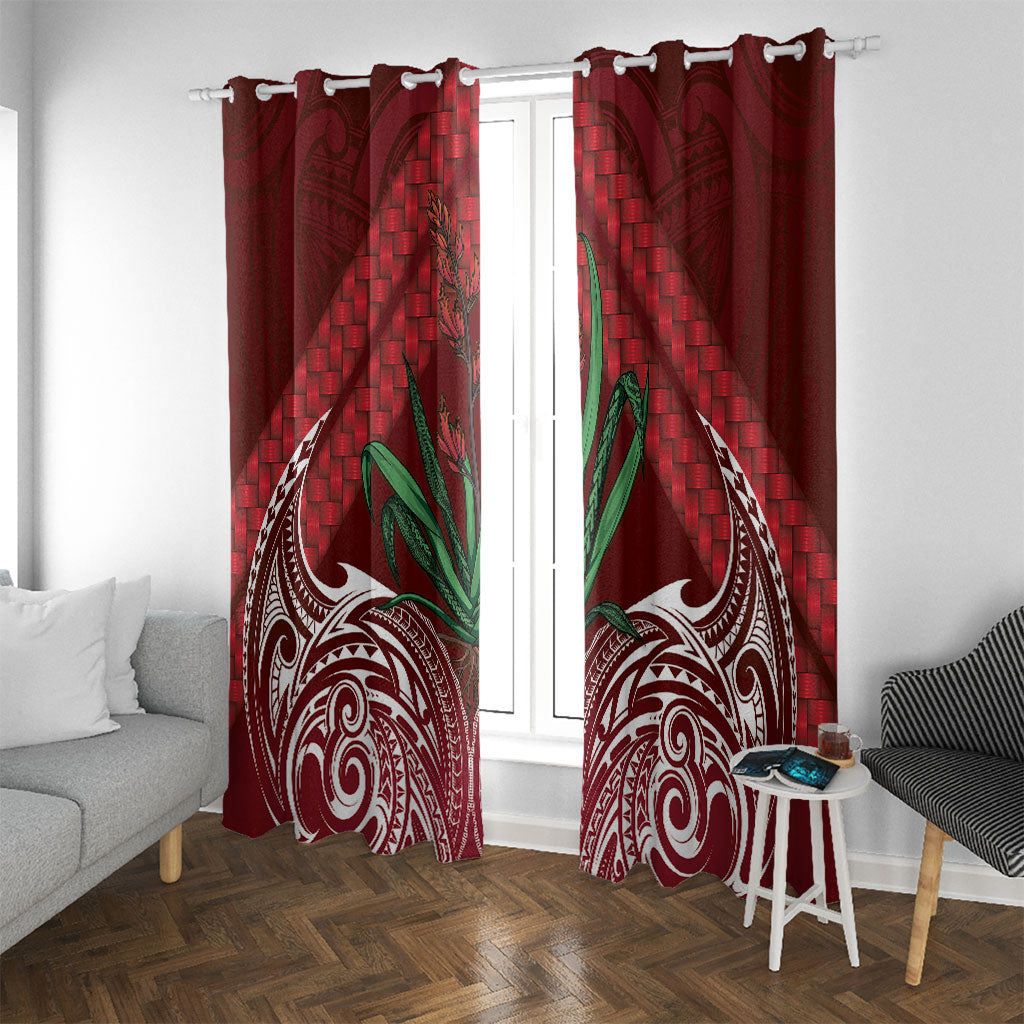 Rongoa Maori New Zealand Harakeke Window Curtain NZ Weaving Pattern Red LT14 With Grommets Red - Polynesian Pride