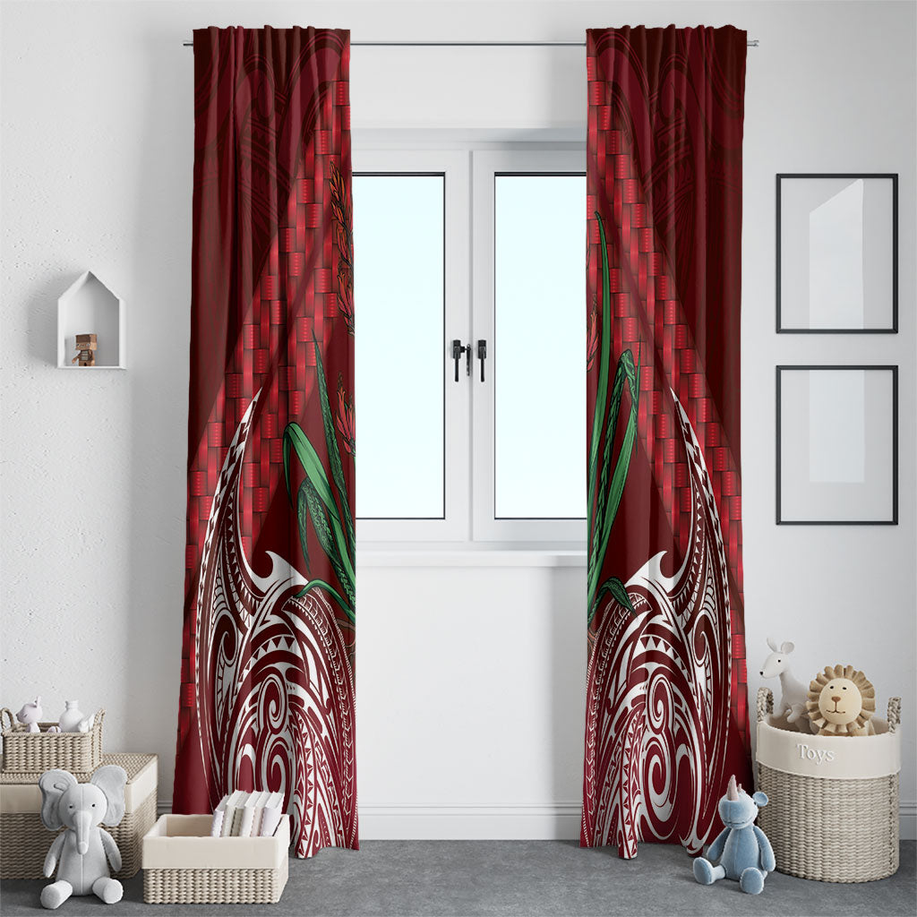 Rongoa Maori New Zealand Harakeke Window Curtain NZ Weaving Pattern Red LT14 - Polynesian Pride