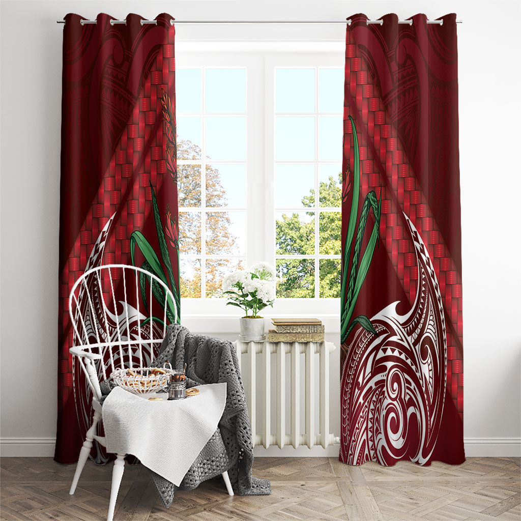 Rongoa Maori New Zealand Harakeke Window Curtain NZ Weaving Pattern Red LT14 - Polynesian Pride