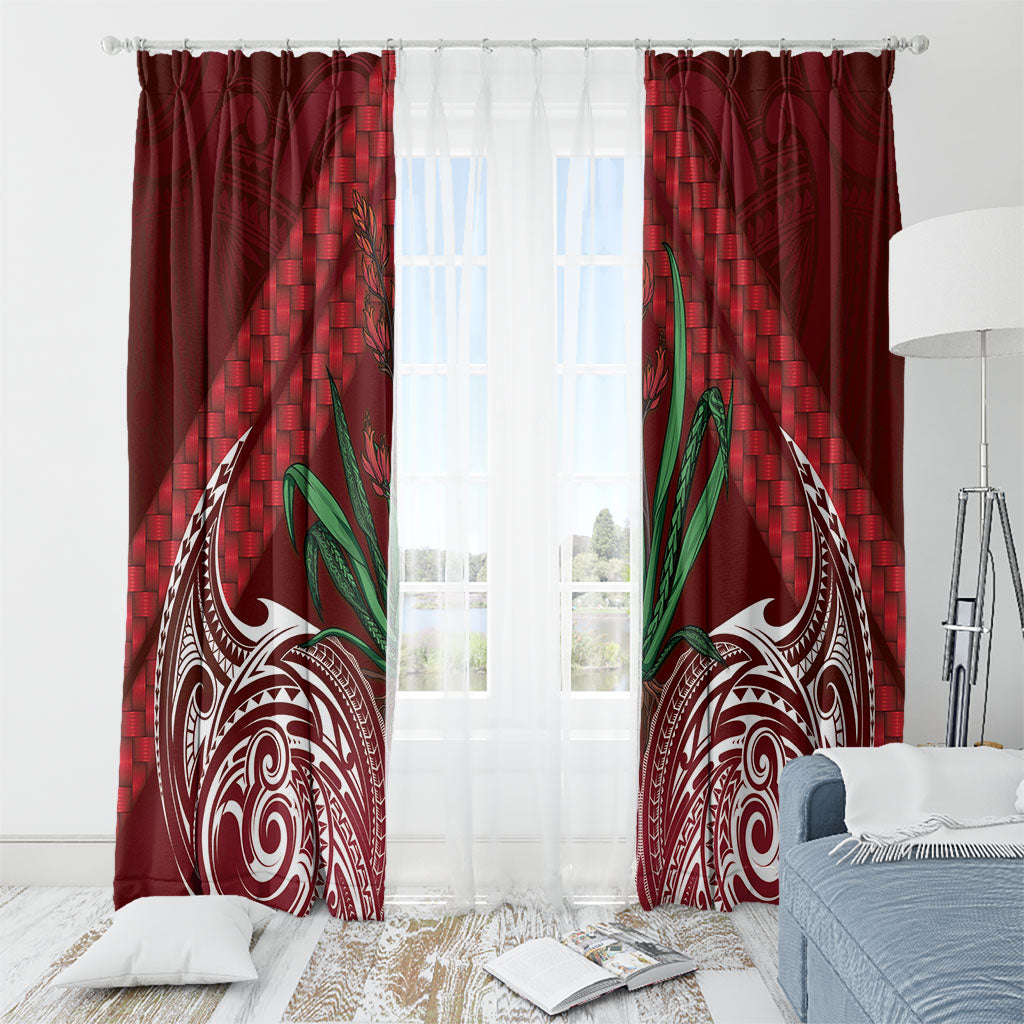 Rongoa Maori New Zealand Harakeke Window Curtain NZ Weaving Pattern Red LT14 - Polynesian Pride