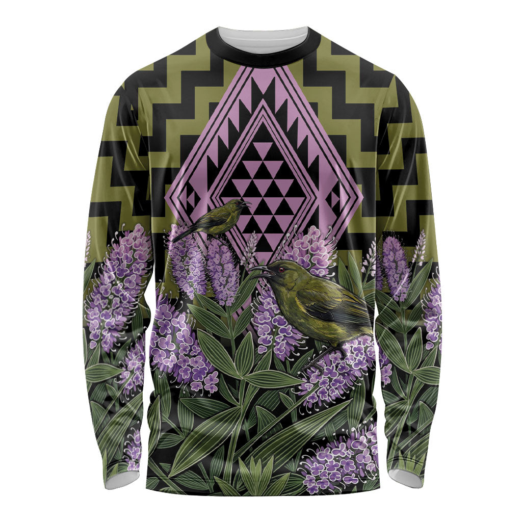 Rongoa Maori New Zealand Koromiko Long Sleeve Shirt NZ Hebe Korimako Bellbird Poutama LT14 Unisex Green - Polynesian Pride