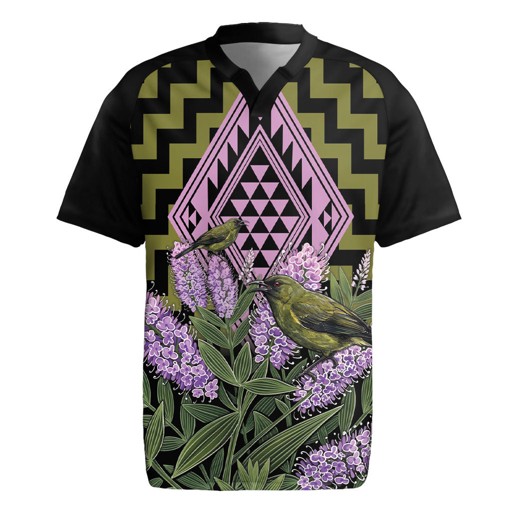 Rongoa Maori New Zealand Koromiko Rugby Jersey NZ Hebe Korimako Bellbird Poutama LT14 Green - Polynesian Pride