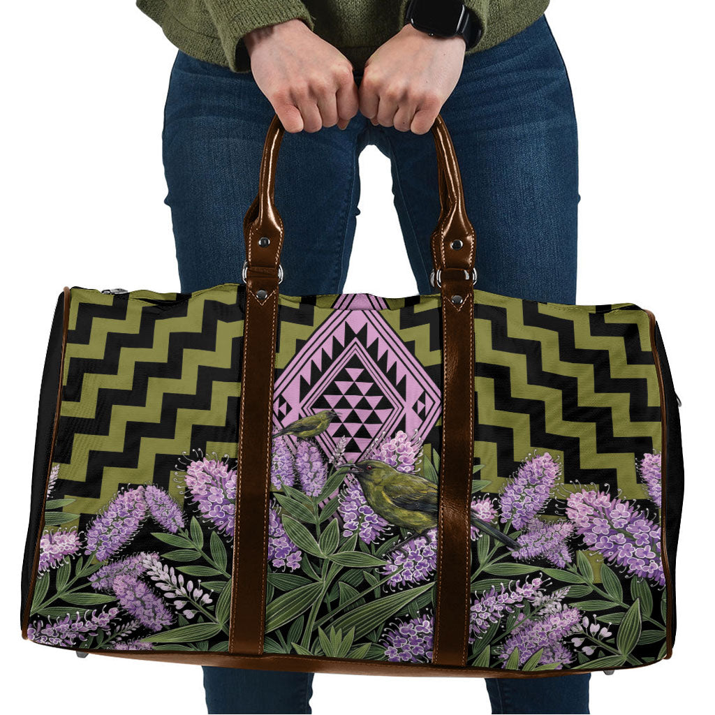 Rongoa Maori New Zealand Koromiko Travel Bag NZ Hebe Korimako Bellbird Poutama LT14 Green - Polynesian Pride