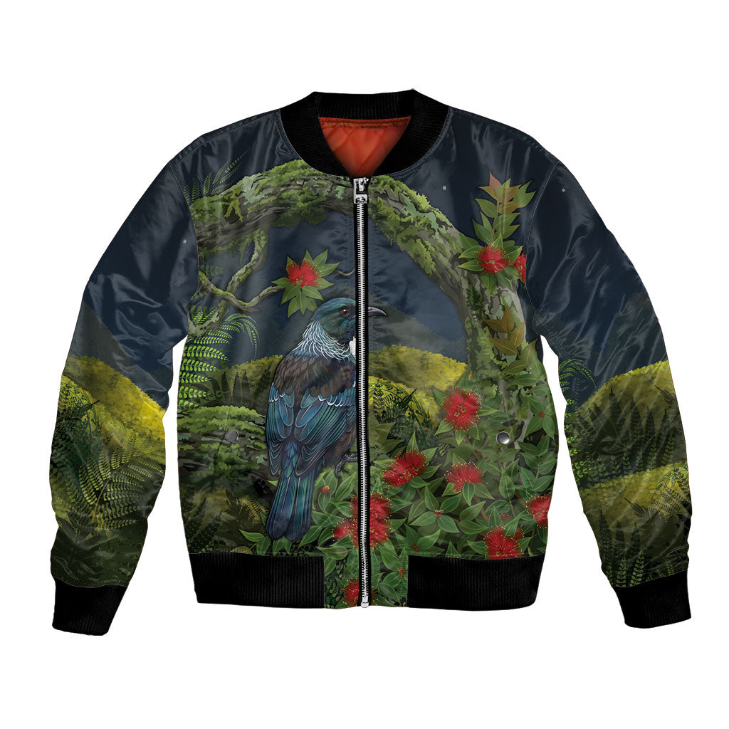 Rongoa Maori New Zealand Rata Bomber Jacket NZ Tui Bird Forest Vibes LT14 Unisex Green - Polynesian Pride