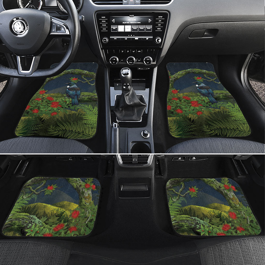 Rongoa Maori New Zealand Rata Car Mats NZ Tui Bird Forest Vibes LT14 Set 4pcs Green - Polynesian Pride