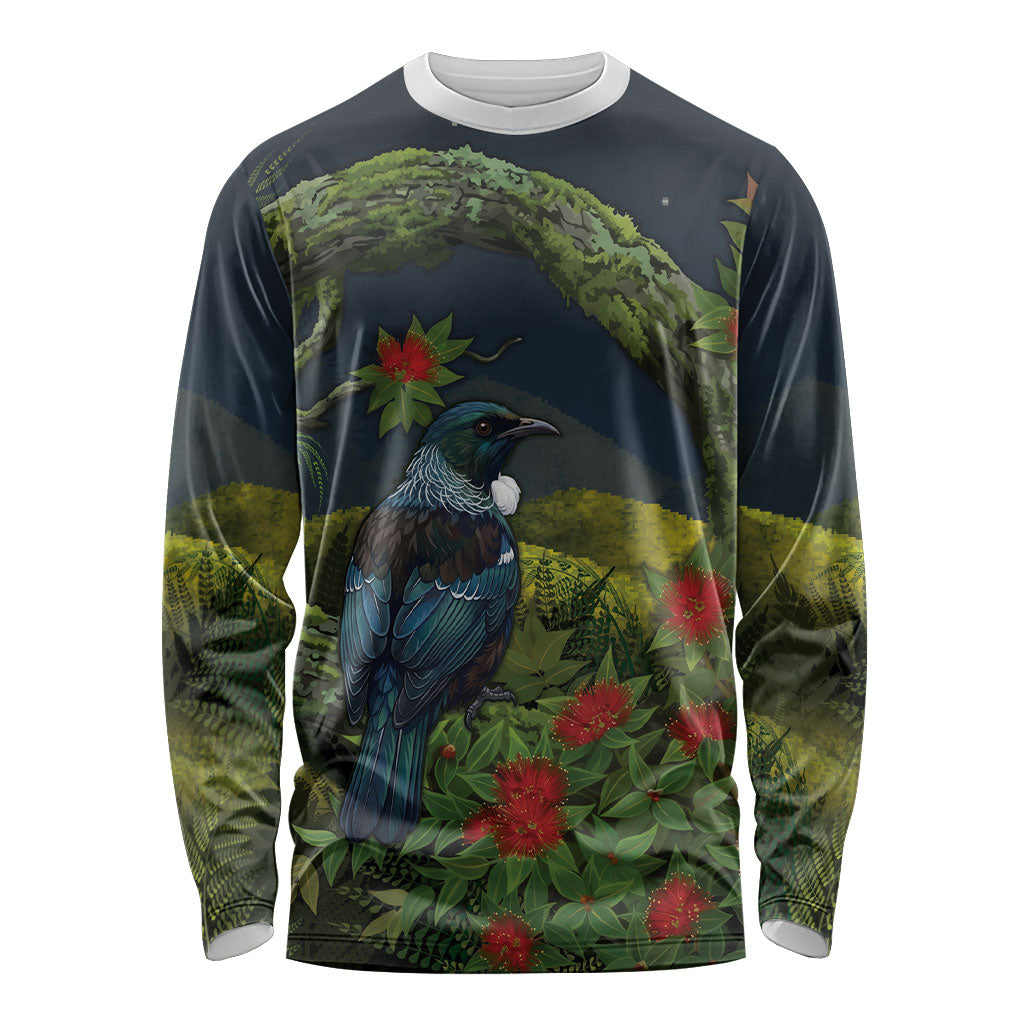 Rongoa Maori New Zealand Rata Long Sleeve Shirt NZ Tui Bird Forest Vibes LT14 Unisex Green - Polynesian Pride
