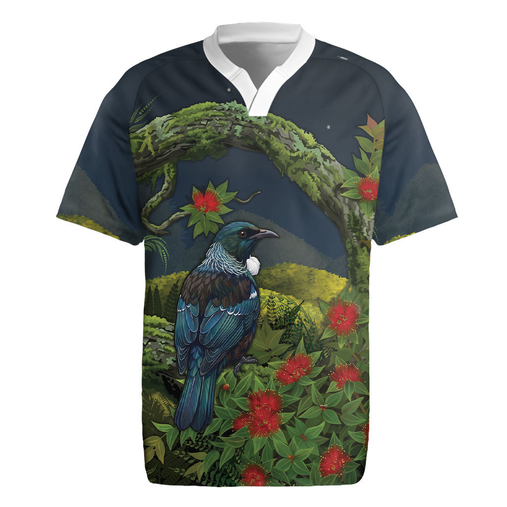 Rongoa Maori New Zealand Rata Rugby Jersey NZ Tui Bird Forest Vibes LT14 Green - Polynesian Pride