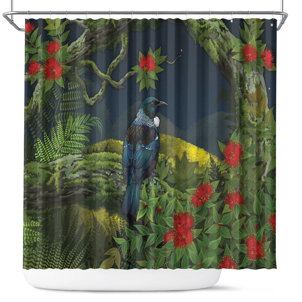 Rongoa Maori New Zealand Rata Shower Curtain NZ Tui Bird Forest Vibes LT14 Green - Polynesian Pride