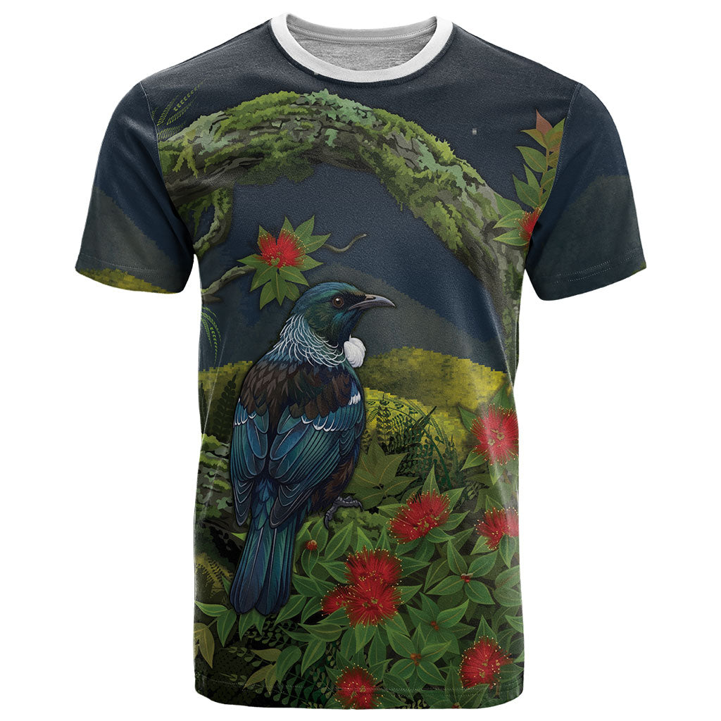Rongoa Maori New Zealand Rata T Shirt NZ Tui Bird Forest Vibes LT14 Green - Polynesian Pride