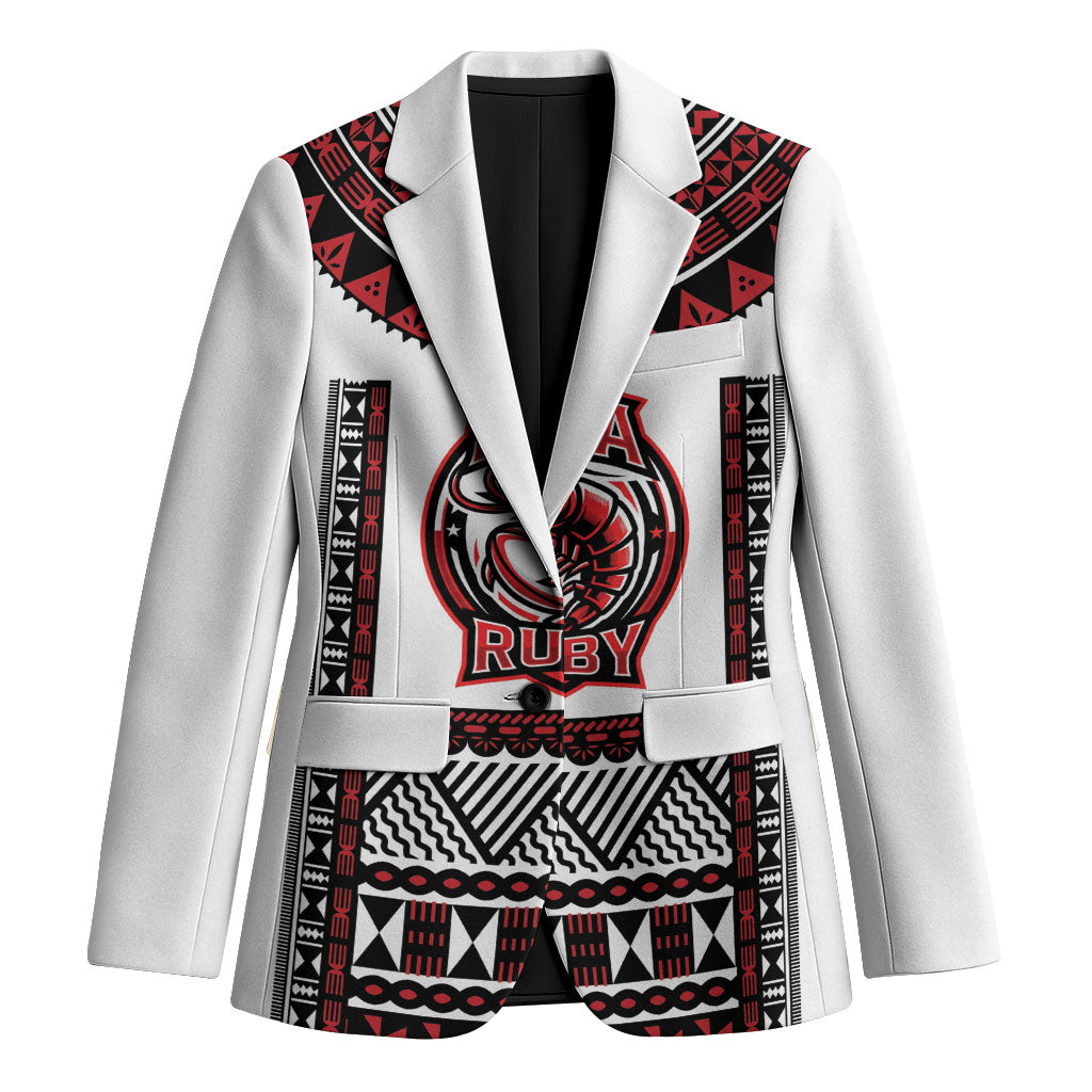 Fiji Rewa Rugby Custom Blazer Go Champions Fijian Tapa Pattern LT14 Unisex White - Polynesian Pride