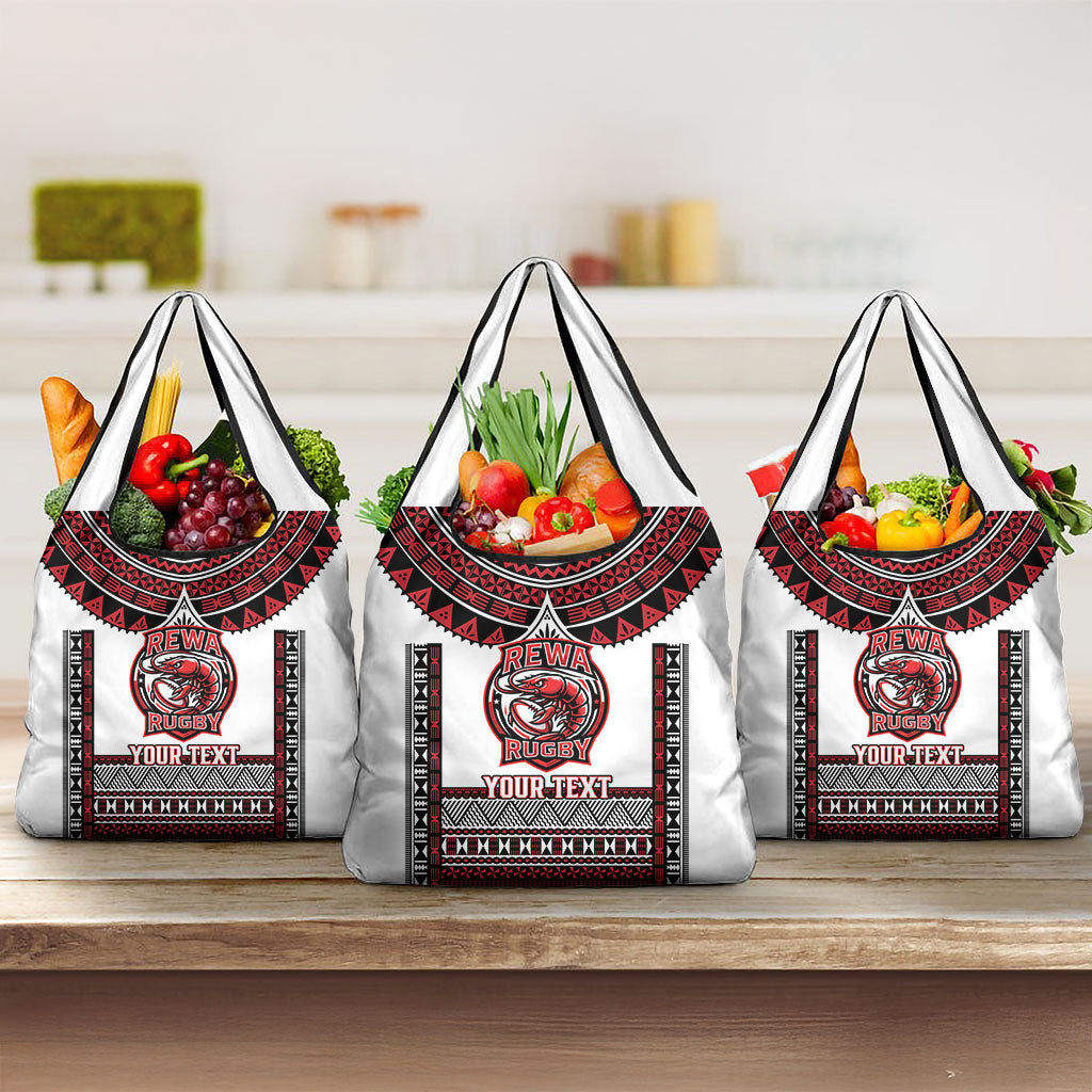 Fiji Rewa Rugby Custom Grocery Bag Go Champions Fijian Tapa Pattern LT14 3-pack One Size White - Polynesian Pride