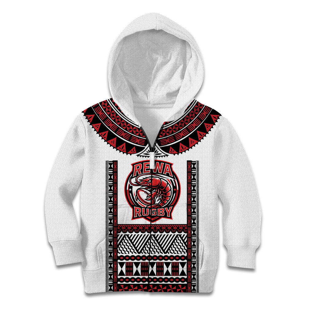 Fiji Rewa Rugby Custom Kid Hoodie Go Champions Fijian Tapa Pattern LT14 Zip Hoodie White - Polynesian Pride