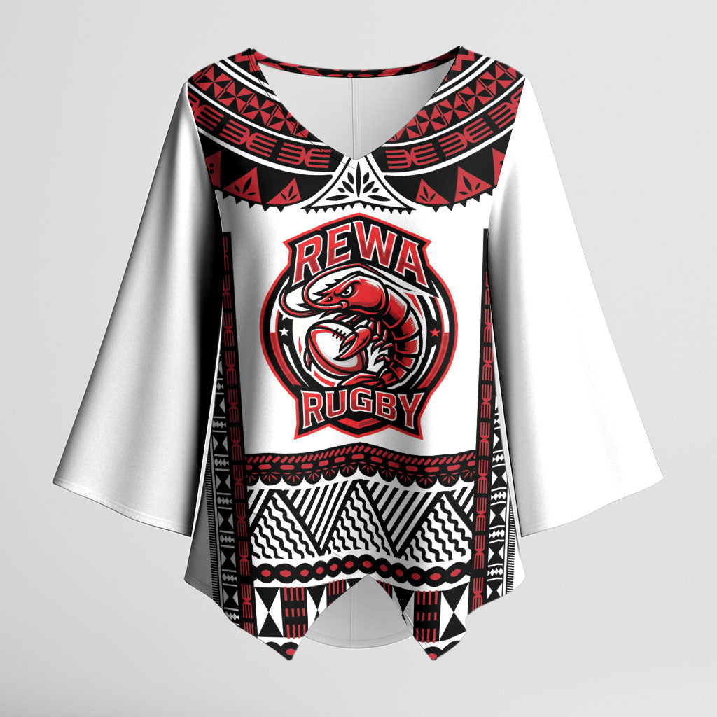 Fiji Rewa Rugby Custom Kimono Sleeve Blouse Go Champions Fijian Tapa Pattern LT14 Female White - Polynesian Pride