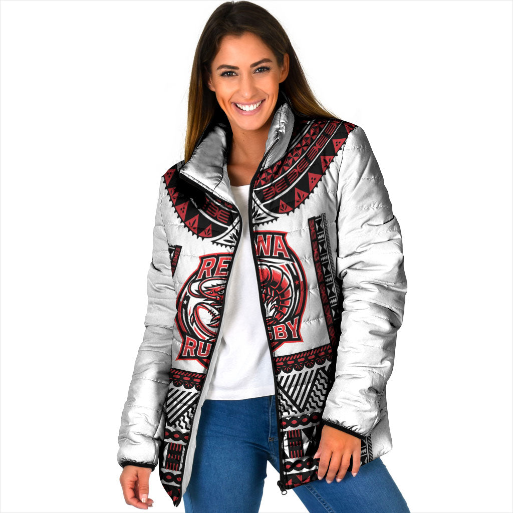 Fiji Rewa Rugby Custom Padded Jacket Go Champions Fijian Tapa Pattern LT14 Women White - Polynesian Pride