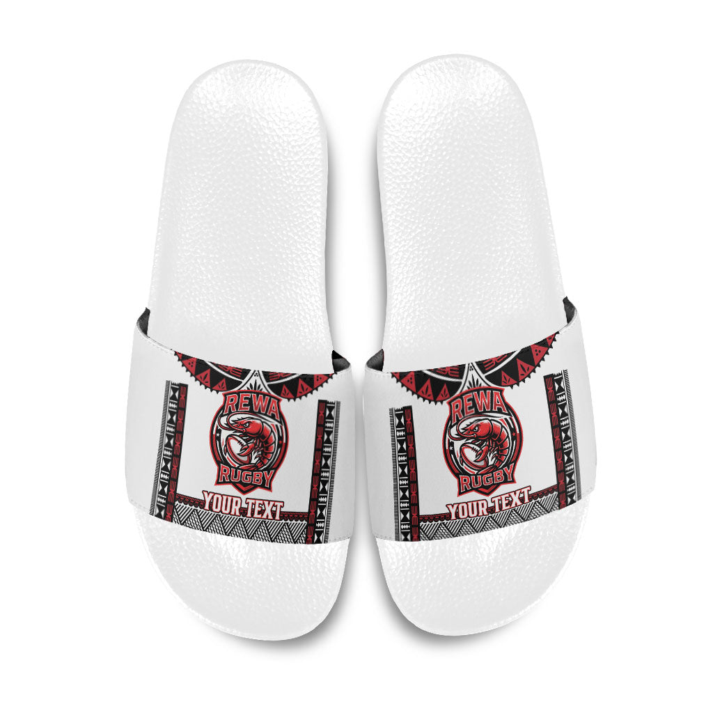 Fiji Rewa Rugby Custom Slide Sandals Go Champions Fijian Tapa Pattern LT14 White - Polynesian Pride