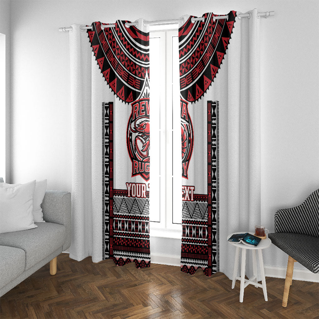 Fiji Rewa Rugby Custom Window Curtain Go Champions Fijian Tapa Pattern LT14 With Grommets White - Polynesian Pride
