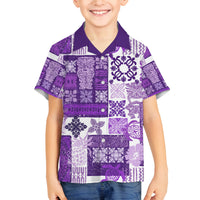 Hawaiian Quilt Family Matching Tank Maxi Dress and Hawaiian Shirt Tiki Tropical Retro Purple Version LT14 Son's Shirt Purple - Polynesian Pride