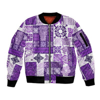 Hawaiian Quilt Sleeve Zip Bomber Jacket Tiki Tropical Retro Purple Version LT14 Unisex Purple - Polynesian Pride