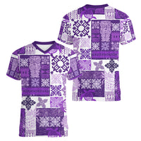 Hawaiian Quilt Women V Neck T Shirt Tiki Tropical Retro Purple Version LT14 - Polynesian Pride