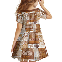 Hawaiian Quilt Family Matching Off Shoulder Long Sleeve Dress and Hawaiian Shirt Tiki Tropical Retro Brown Version LT14 - Polynesian Pride