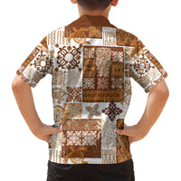 Hawaiian Quilt Family Matching Off Shoulder Maxi Dress and Hawaiian Shirt Tiki Tropical Retro Brown Version LT14 - Polynesian Pride