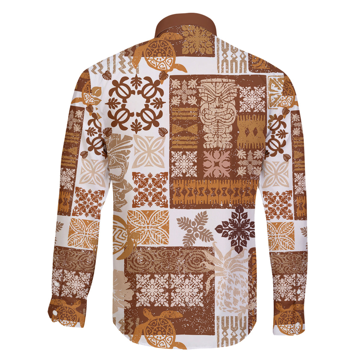 Hawaiian Quilt Family Matching Off Shoulder Maxi Dress and Hawaiian Shirt Tiki Tropical Retro Brown Version LT14 - Polynesian Pride