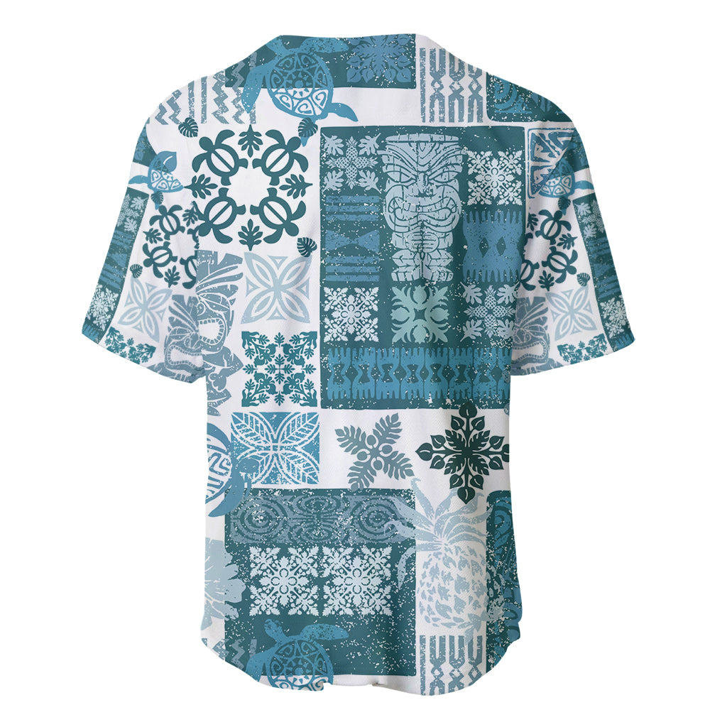 Hawaiian Quilt Baseball Jersey Tiki Tropical Retro Dark Cyan Version LT14 - Polynesian Pride