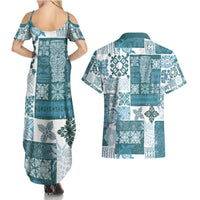 Hawaiian Quilt Couples Matching Summer Maxi Dress and Hawaiian Shirt Tiki Tropical Retro Dark Cyan Version LT14 - Polynesian Pride