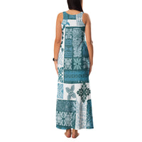 Hawaiian Quilt Family Matching Tank Maxi Dress and Hawaiian Shirt Tiki Tropical Retro Dark Cyan Version LT14 - Polynesian Pride